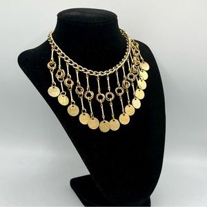 Vintage new old stock 1980s tribal fringe gold statement necklace choker